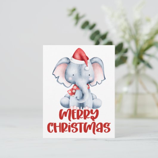 Schattigee Waterverf Olifant Kerst Kaart (Staand voorkant)