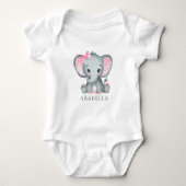 Schattigee Waterverf Olifant Roze Baby Meisje Romper (Voorkant)