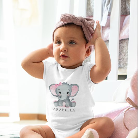 Schattigee Waterverf Olifant Roze Baby Meisje Romper