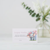 Schattigee Waterverf olifant roze bloemenluier Raf Visitekaartje (Staand voorkant)