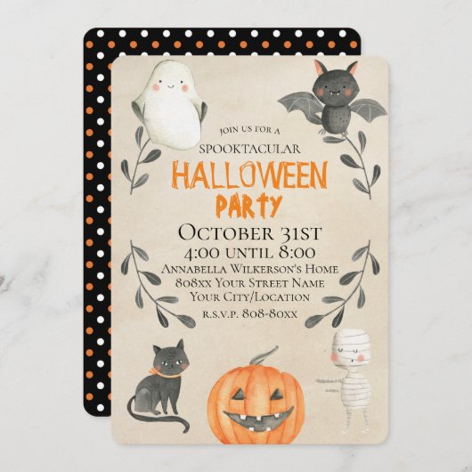 Schattigee Waterverf op Perkamentstijl Halloween P Kaart (Voorkant / Achterkant)