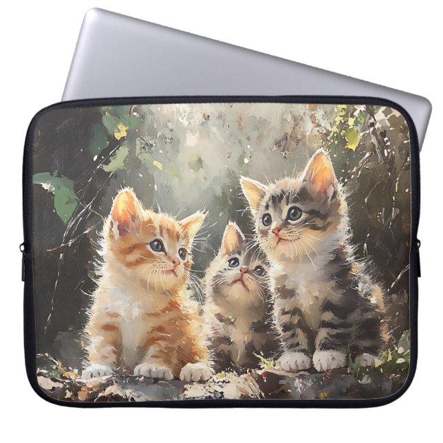SCHATTIGEE WATERVERF ORANJE & BRUINE TABBY KITTENS LAPTOP SLEEVE (Voorkant)