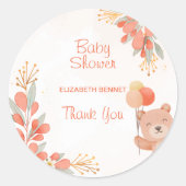 Schattigee Waterverf Oranje Floral Beer Ronde Sticker (Voorkant)