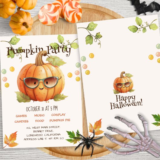 Schattigee Waterverf Oranje pompoen Kind Halloween Kaart