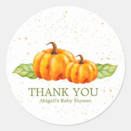 Schattigee Waterverf Oranje pompoenen Baby shower Ronde Sticker
