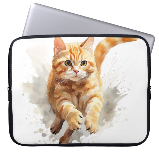 SCHATTIGEE WATERVERF ORANJE TABBY KITTEN LAPTOP SLEEVE (Voorkant)