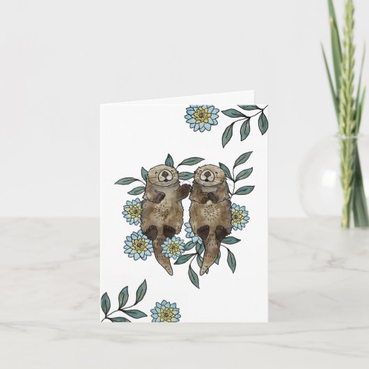 Schattigee Waterverf otters blanco Bedankkaart (Voorkant)