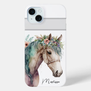 Schattigee Waterverf Paard  Naam iPhone 15 Mini Hoesje