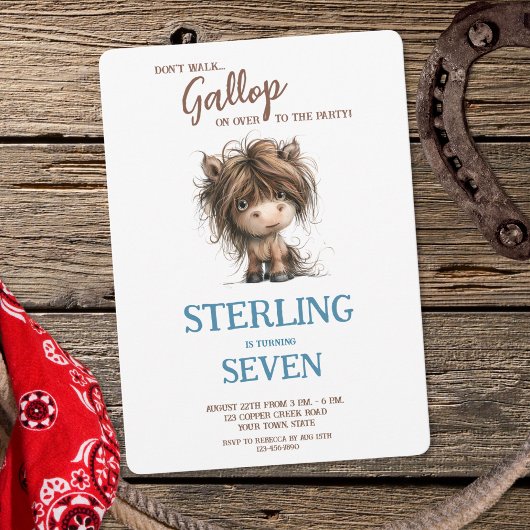 Schattigee Waterverf Paard Pony Blauw Bruin Jongen Kaart