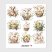 Schattigee Waterverf Paasdieren Lente Vintage Sticker (Vel)