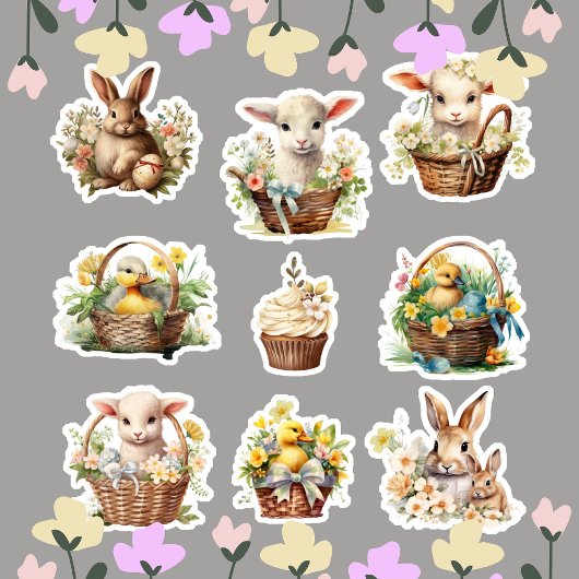 Schattigee Waterverf Paasdieren Lente Vintage Sticker