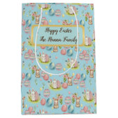 Schattigee Waterverf Paaseieren, Konijntje en Bloe Medium Cadeauzakje (Voorkant)