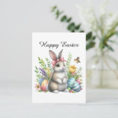 Schattigee waterverf paashaas eieren bericht toevo feestdagenkaart (Staand voorkant)