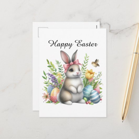 Schattigee waterverf paashaas eieren bericht toevo feestdagenkaart (Voorkant / Achterkant in situ)