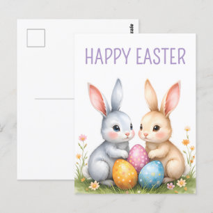 Schattigee Waterverf paashaas Happy Easter Briefkaart