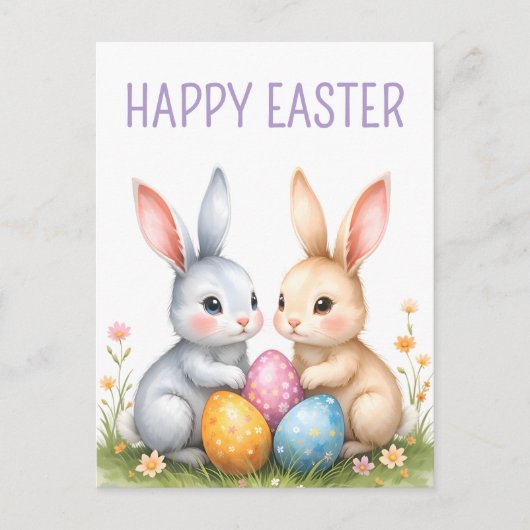 Schattigee Waterverf paashaas Happy Easter Briefkaart (Voorkant)