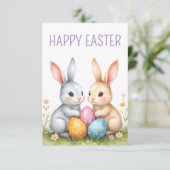 Schattigee Waterverf paashaas Happy Easter Kaart (Staand voorkant)