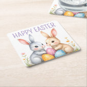 Schattigee Waterverf paashaas Happy Easter Kartonnen Onderzetters (Schuin)