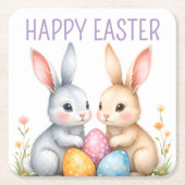 Schattigee Waterverf paashaas Happy Easter Kartonnen Onderzetters (Voorkant)