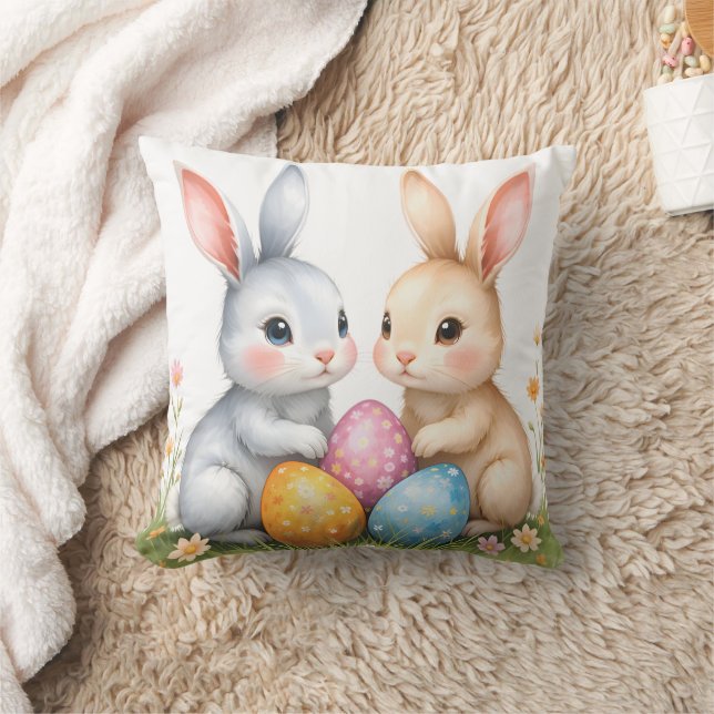 Schattigee Waterverf paashaas Happy Easter Kussen (Deken)