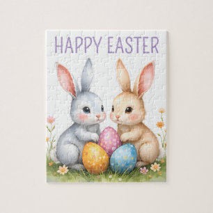 Schattigee Waterverf paashaas Happy Easter Legpuzzel