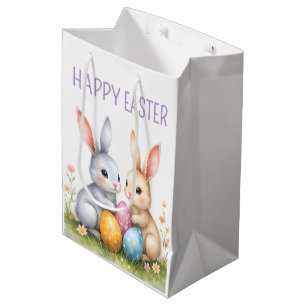 Schattigee Waterverf paashaas Happy Easter Medium Cadeauzakje