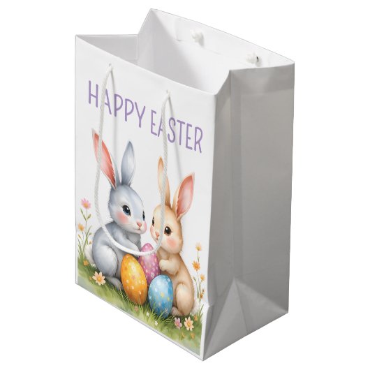 Schattigee Waterverf paashaas Happy Easter Medium Cadeauzakje (Voorkant Gekanteld)