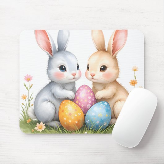 Schattigee Waterverf paashaas Happy Easter Muismat (Met muis)