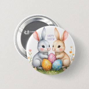 Schattigee Waterverf paashaas Happy Easter Ronde Button 5,7 Cm