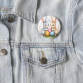 Schattigee Waterverf paashaas Happy Easter Ronde Button 5,7 Cm (In situ)