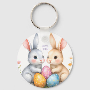 Schattigee Waterverf paashaas Happy Easter Sleutelhanger
