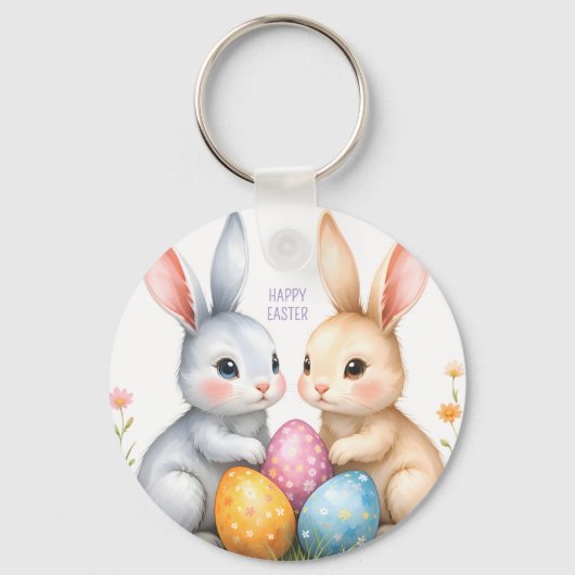 Schattigee Waterverf paashaas Happy Easter Sleutelhanger (Voorkant)