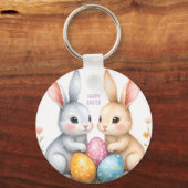 Schattigee Waterverf paashaas Happy Easter Sleutelhanger (Voorkant)
