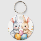 Schattigee Waterverf paashaas Happy Easter Sleutelhanger (Achterkant)