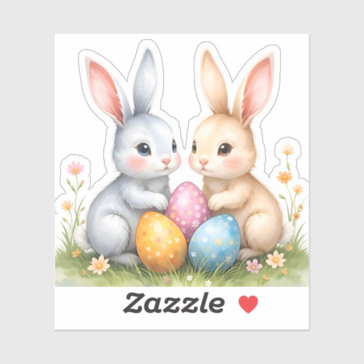 Schattigee Waterverf paashaas Happy Easter Sticker (Vel)