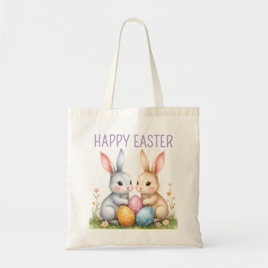 Schattigee Waterverf paashaas Happy Easter Tote Bag (Voorkant)