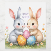 Schattigee Waterverf paashaas Happy Easter Wijn Etiket (Enkel label)