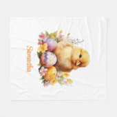 Schattigee waterverf Paaskuiken met eitjes en bloe Fleece Deken (Voorkant (Horizontaal))