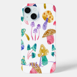 Schattigee Waterverf Paddenstoelen iPhone 15 Case