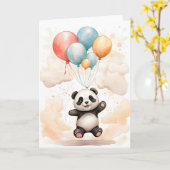 Schattigee Waterverf Panda Geel Blauwe Ballonnen B Kaart (Gele Bloem)
