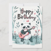 Schattigee waterverf Panda speelt gitaar Verjaarda Feestdagenkaart (Voorkant)