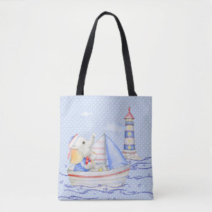 SCHATTIGEE WATERVERF PASTEL OLIFANT OP HET STRAND TOTE BAG