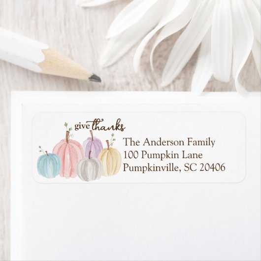 Schattigee Waterverf Pastel Pompoen Geef Bedankt Etiket (Insitu)