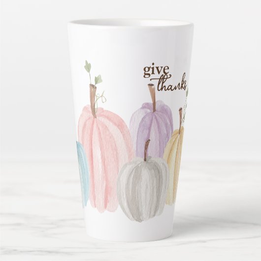 Schattigee Waterverf Pastel Pompoen Geef Bedankt Latte Mok (Voorkant)