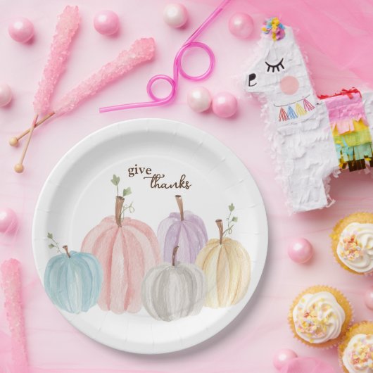 Schattigee Waterverf Pastel Pompoenen Geef Bedankt Papieren Bordje (Feest)