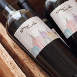 Schattigee Waterverf Pastel Pompoenen Geef Bedankt Wijn Etiket