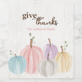 Schattigee Waterverf Pastel Pompoenen Geef Bedankt Wijn Etiket (Enkel label)