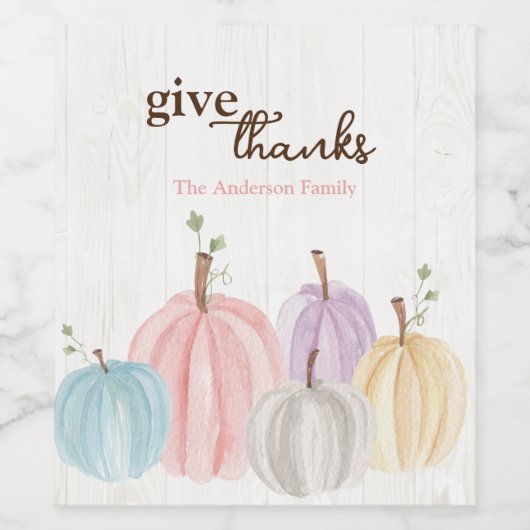 Schattigee Waterverf Pastel Pompoenen Geef Bedankt Wijn Etiket (Enkel label)