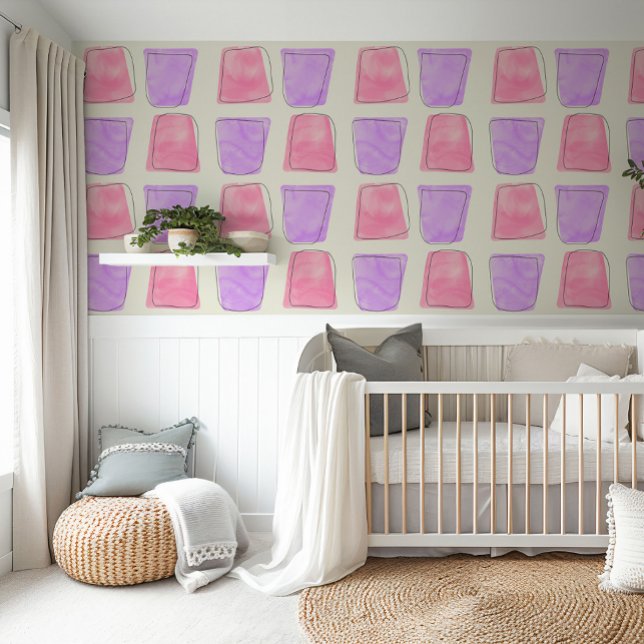 Schattigee waterverf pastel roze & paarse kwekerij behang (Creator heeft geüpload)