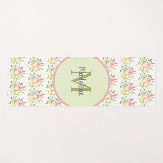 Schattigee Waterverf Pastelbloem Monogram Yoga Mat (Voorkant (horizontaal))